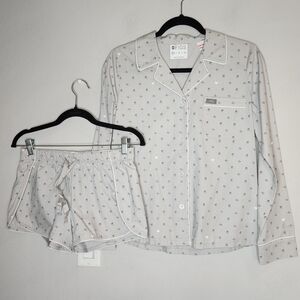 Figs Cardiology Heart 2 Piece Pajama Set Grey Women's Size XS Poplin Cotton